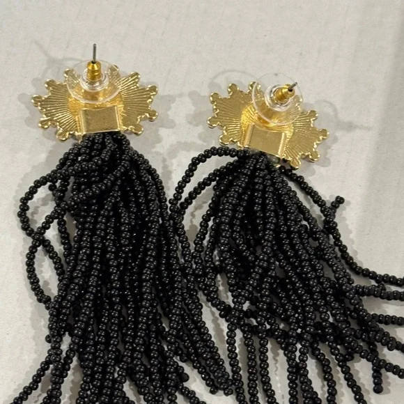 Black and Blue Tassel Earrings with Gold Accents - Picture 3 of 3